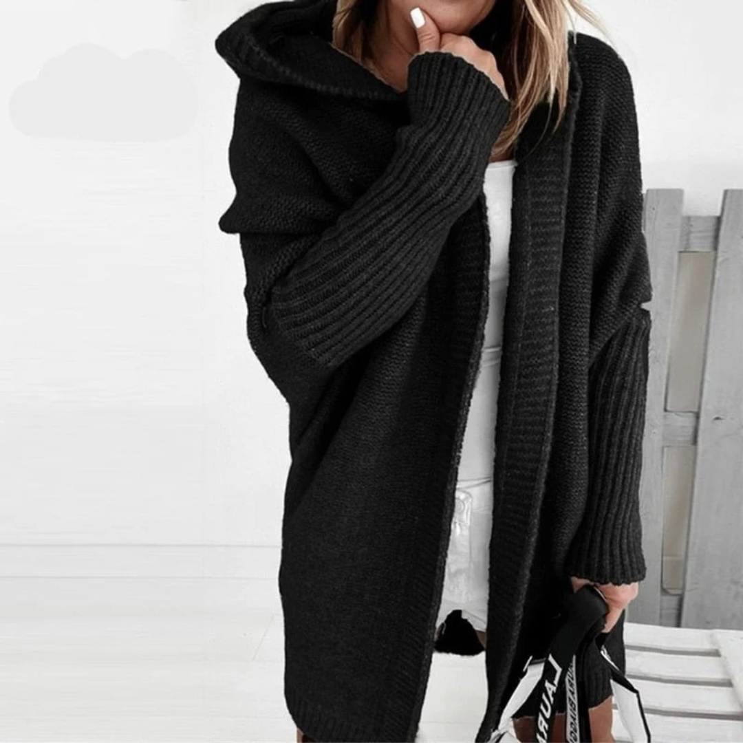 Beate | Damen Strickjacke mit Kapuze, Oversized Cardigan mit Weitem Schnitt
