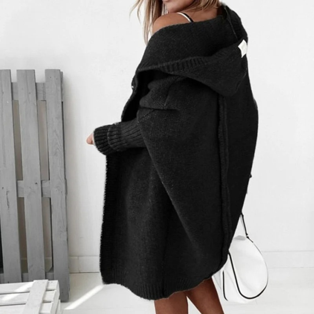 Beate | Damen Strickjacke mit Kapuze, Oversized Cardigan mit Weitem Schnitt