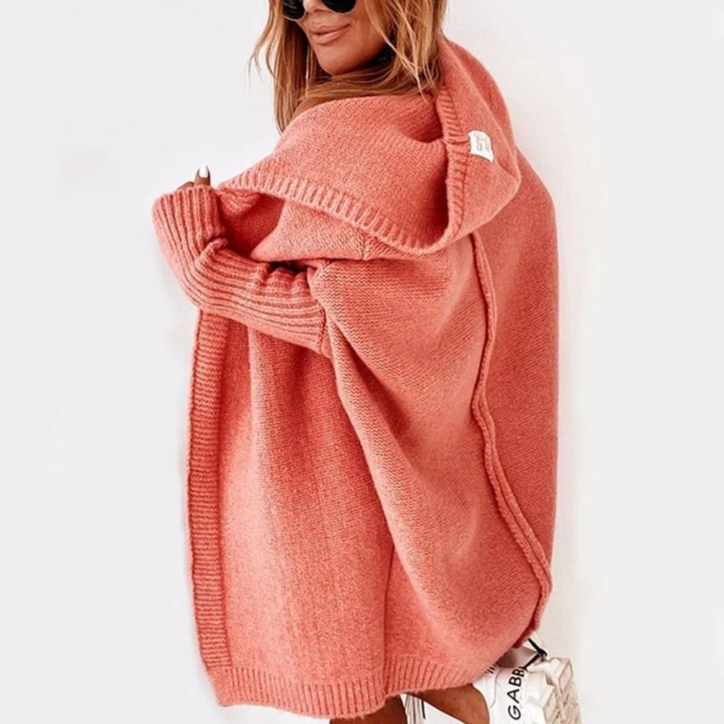 Beate | Damen Strickjacke mit Kapuze, Oversized Cardigan mit Weitem Schnitt