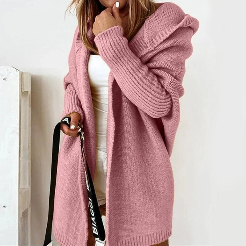 Beate | Damen Strickjacke mit Kapuze, Oversized Cardigan mit Weitem Schnitt