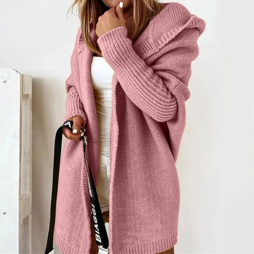 Beate | Damen Strickjacke mit Kapuze, Oversized Cardigan mit Weitem Schnitt