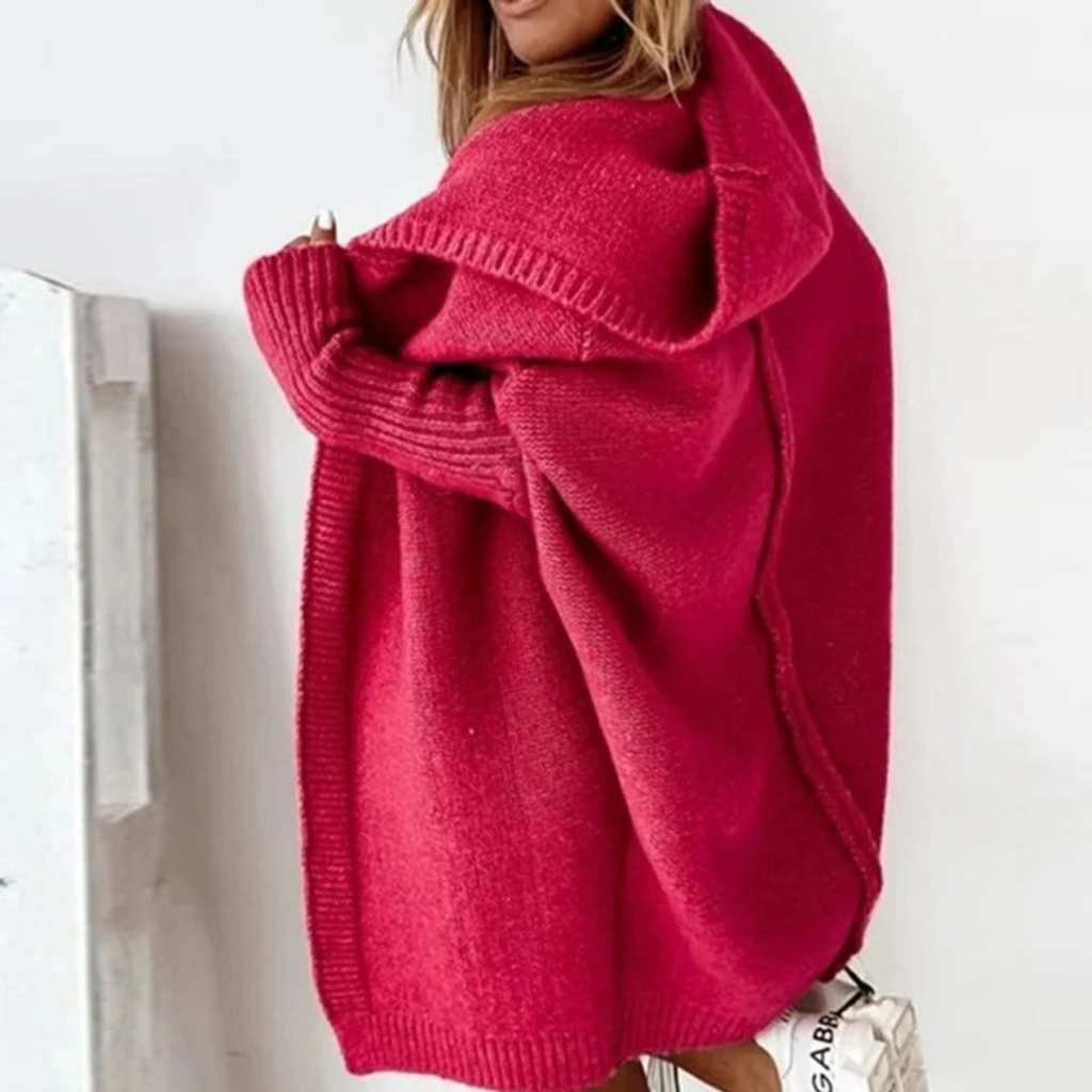 Beate | Damen Strickjacke mit Kapuze, Oversized Cardigan mit Weitem Schnitt