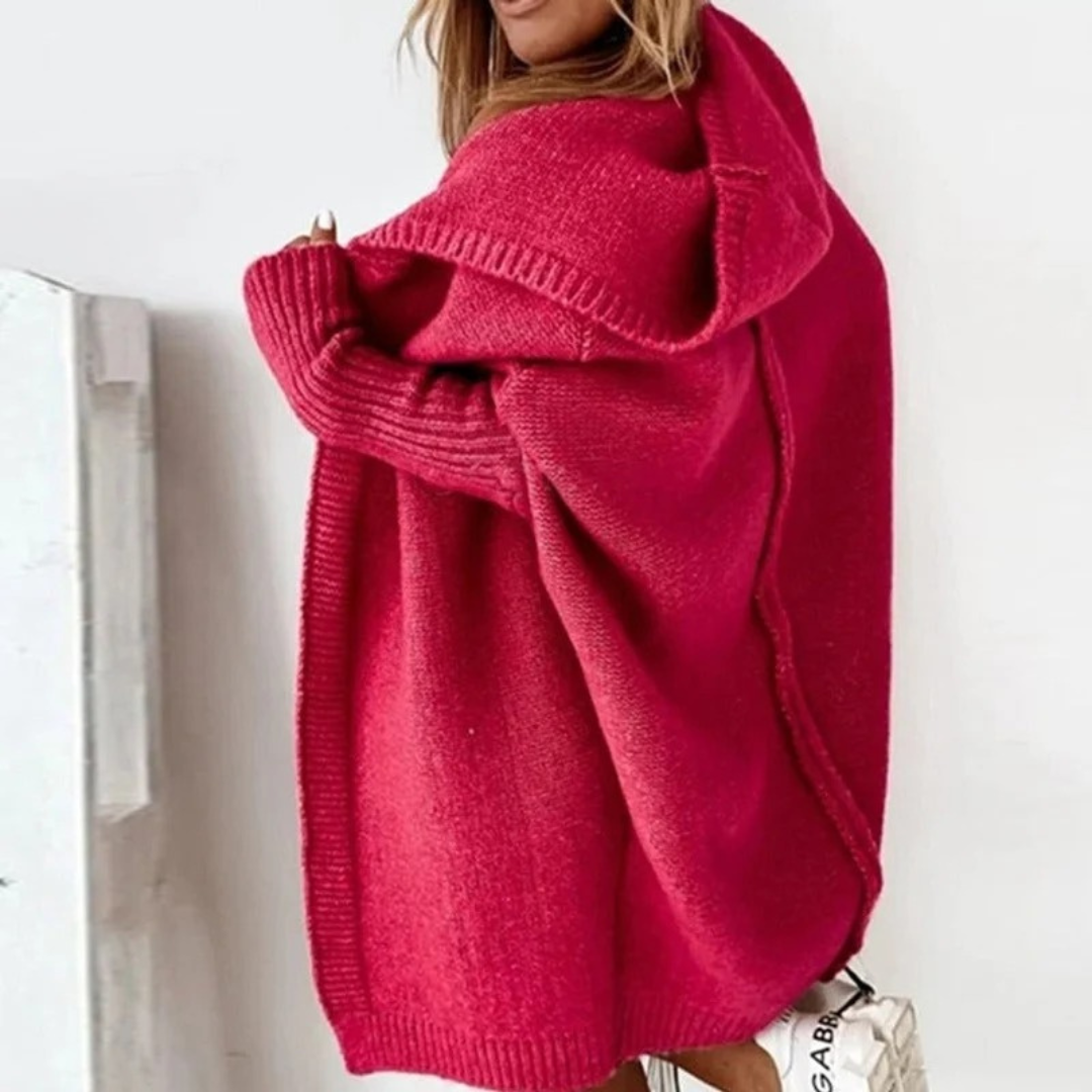 Beate | Damen Strickjacke mit Kapuze, Oversized Cardigan mit Weitem Schnitt