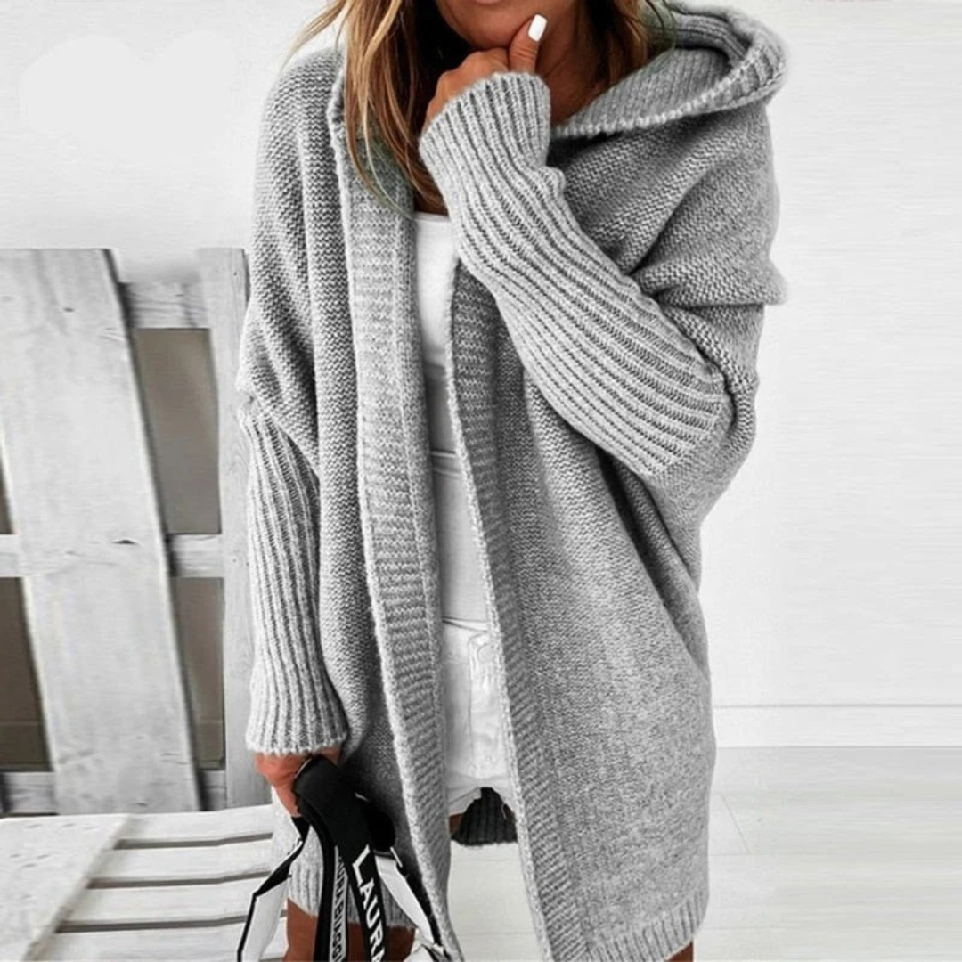 Beate | Damen Strickjacke mit Kapuze, Oversized Cardigan mit Weitem Schnitt