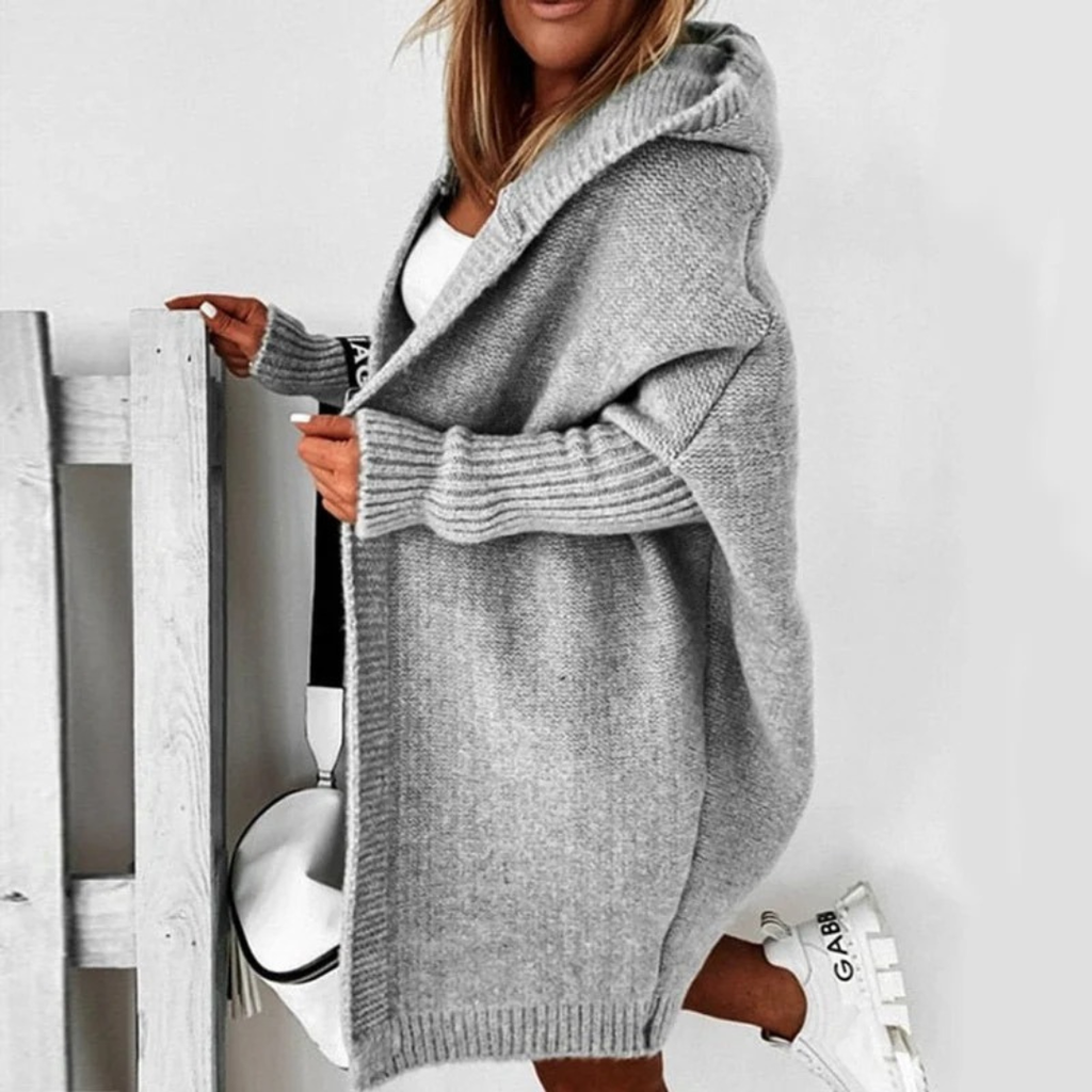 Beate | Damen Strickjacke mit Kapuze, Oversized Cardigan mit Weitem Schnitt