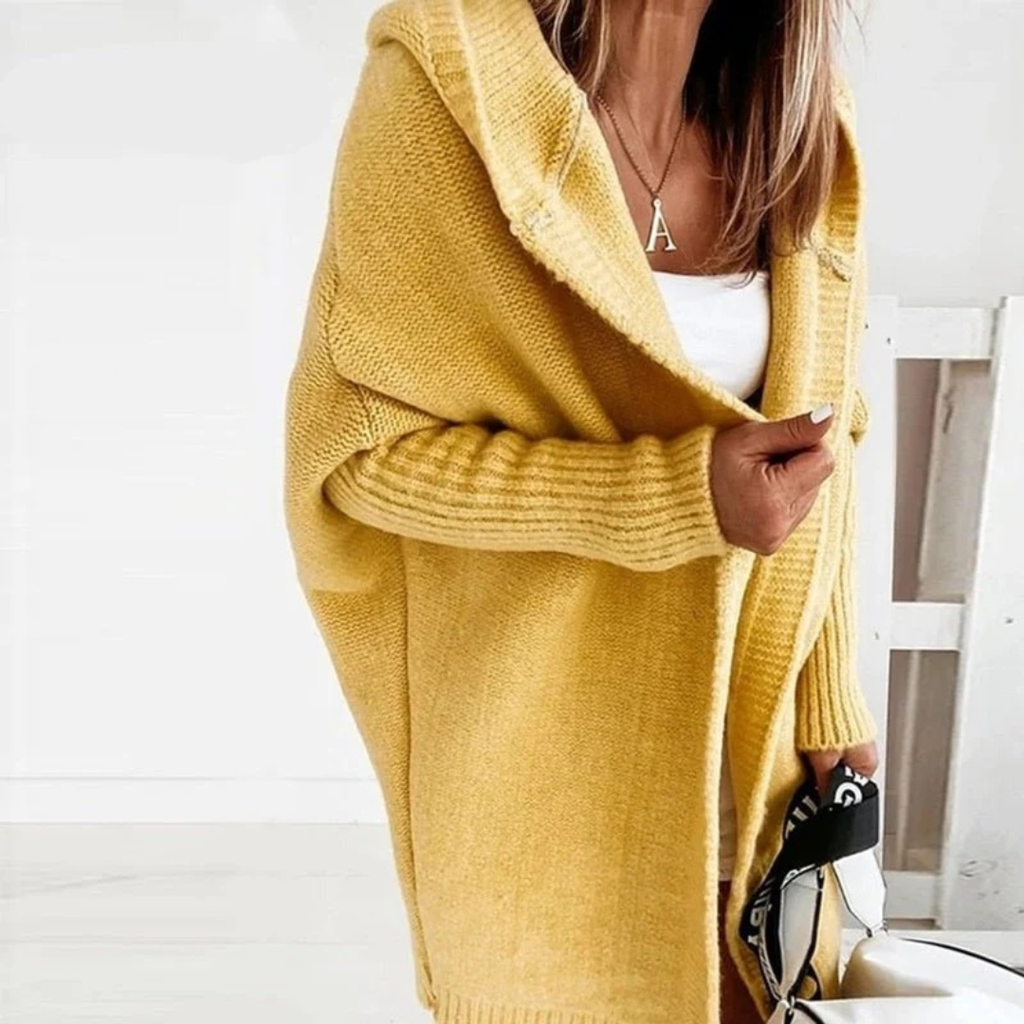 Beate | Damen Strickjacke mit Kapuze, Oversized Cardigan mit Weitem Schnitt
