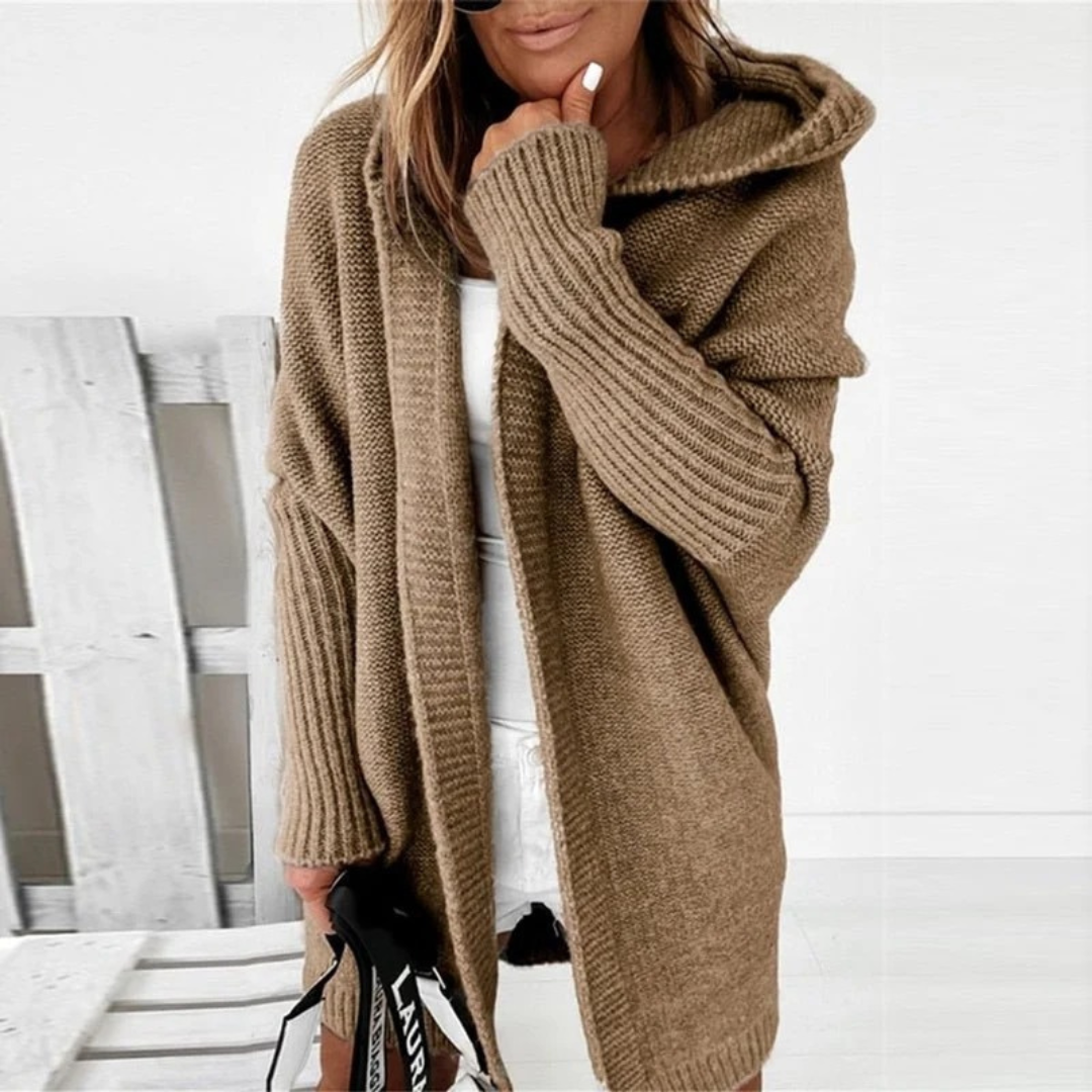 Beate | Damen Strickjacke mit Kapuze, Oversized Cardigan mit Weitem Schnitt