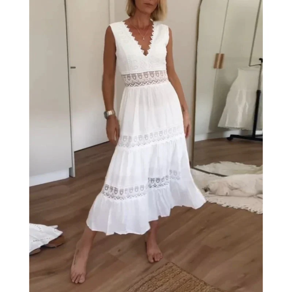 Beatrice | Damen Weißes Sommerkleid Midi