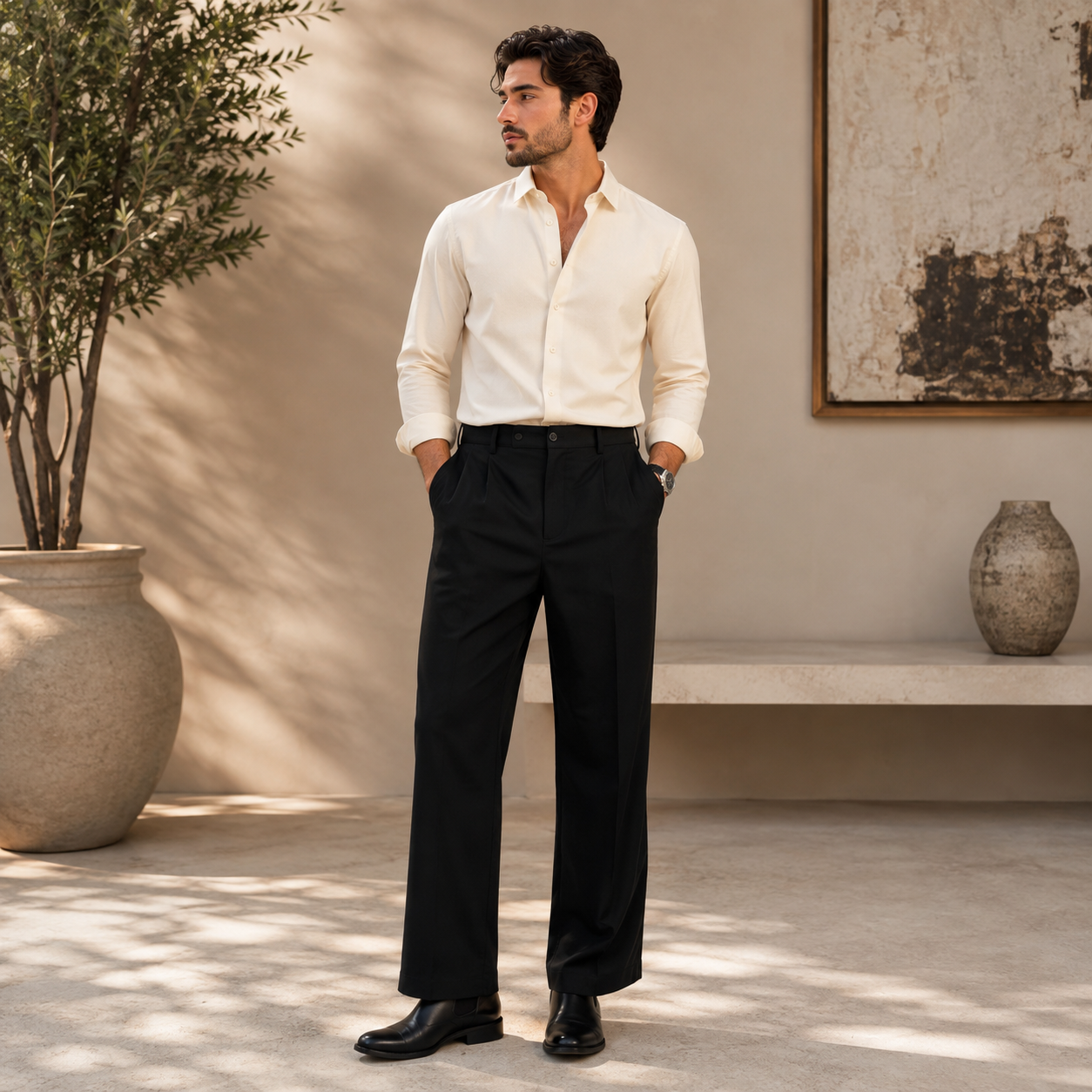Ben | Herren Freizeit Hose mit Falten