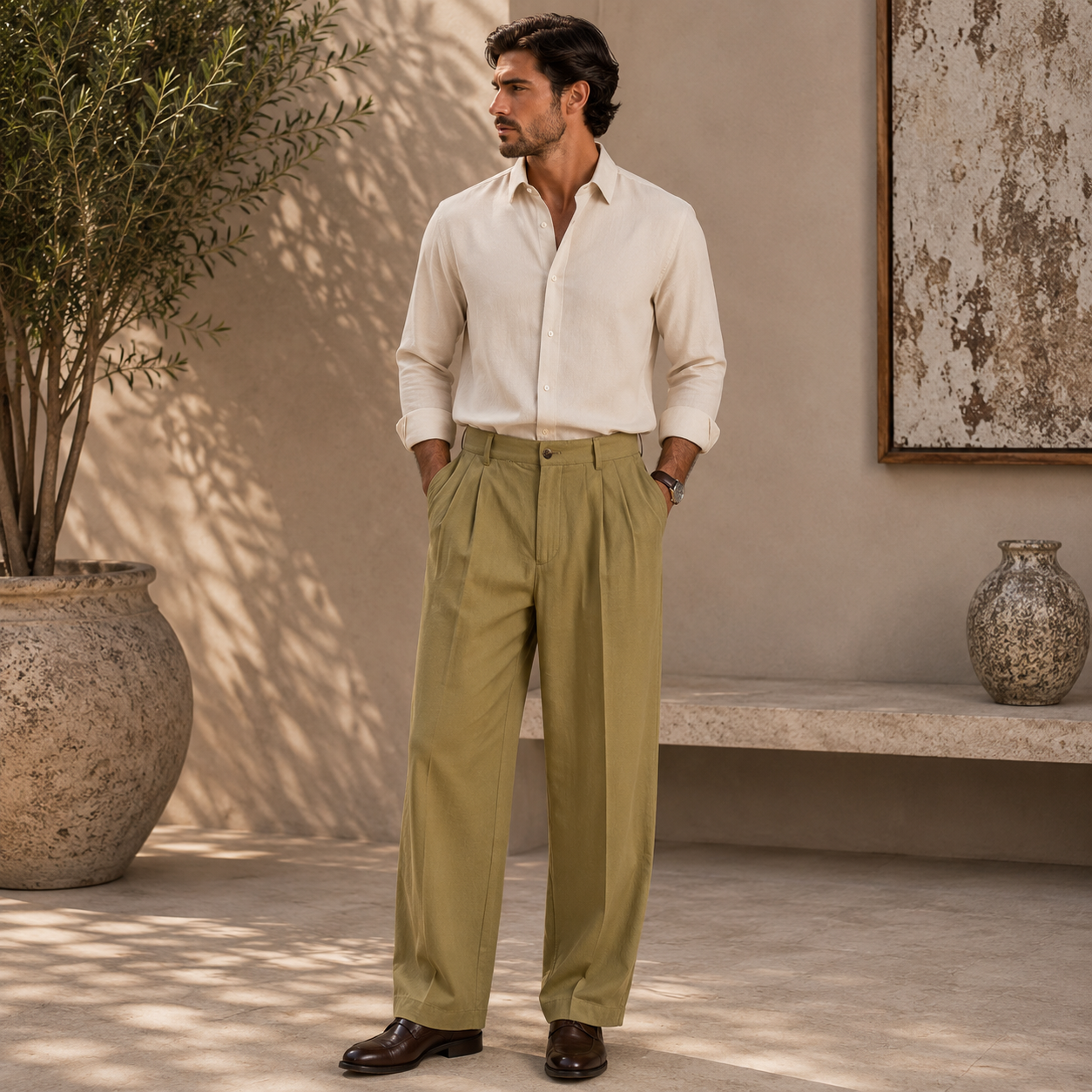 Ben | Herren Freizeit Hose mit Falten