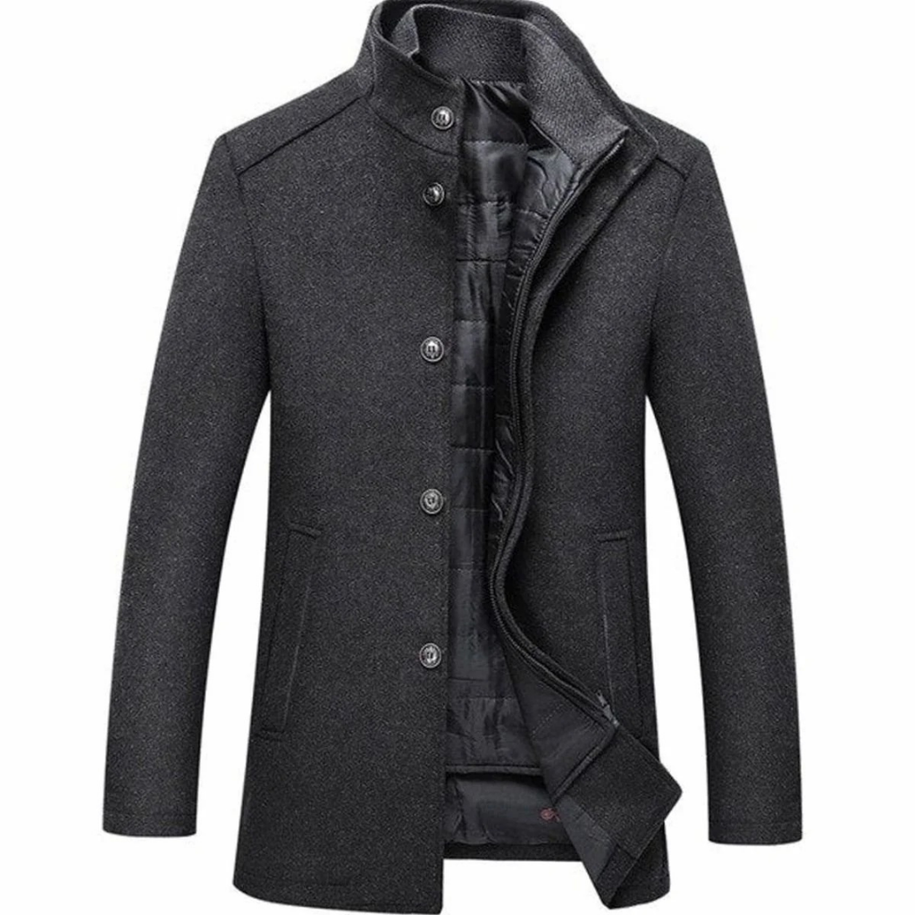 Benedikt | Herren Winterjacke im Mantel Stil mit Reißverschluss, Knöpfen und Taschen