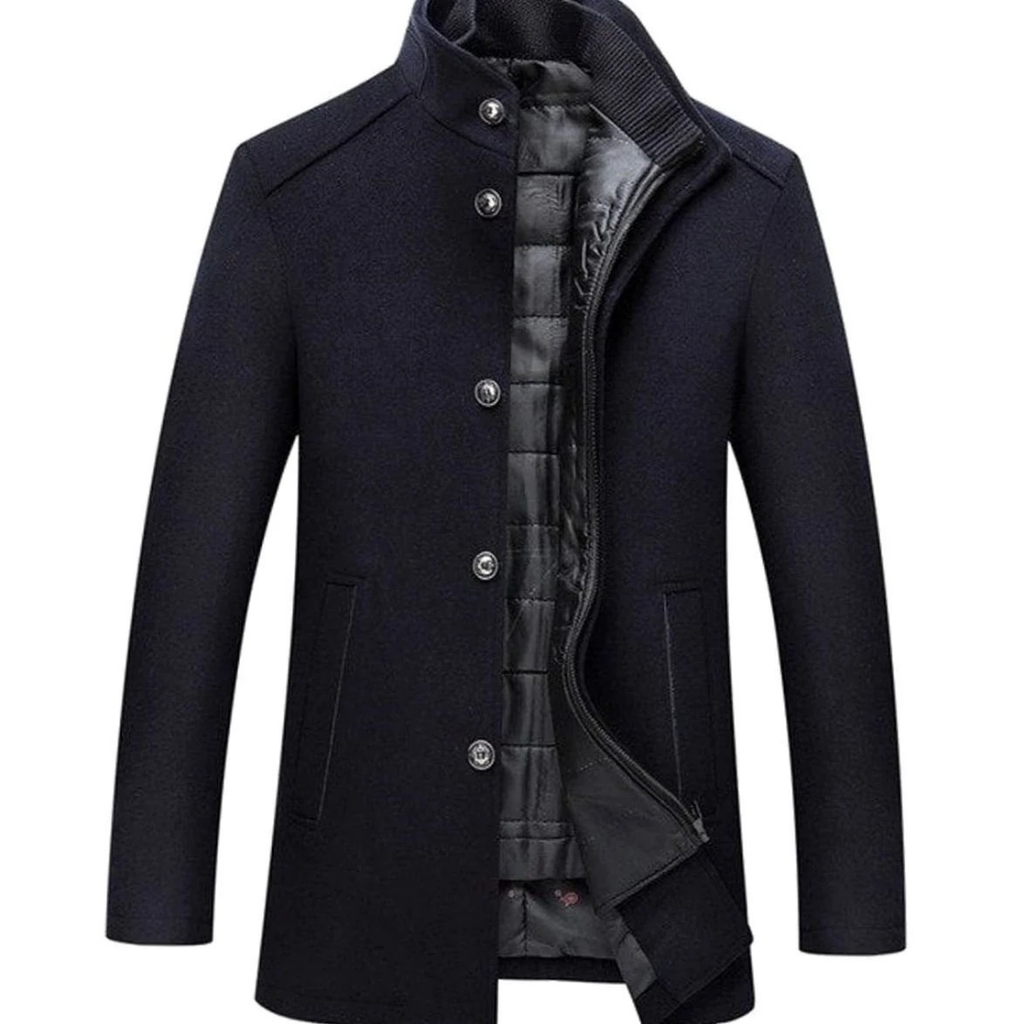 Benedikt | Herren Winterjacke im Mantel Stil mit Reißverschluss, Knöpfen und Taschen