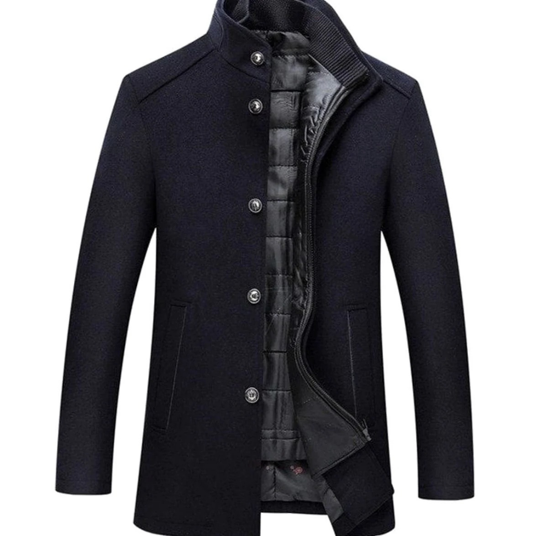 Benedikt | Herren Winterjacke im Mantel Stil mit Reißverschluss, Knöpfen und Taschen