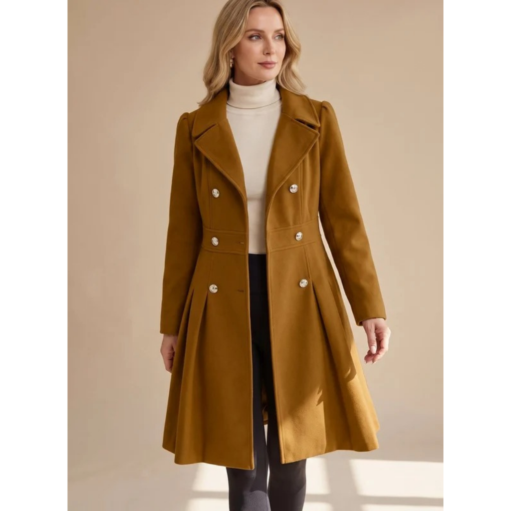 Bernadette | Damen Winterjacke mit Taillengürtel, Knöpfen und Reverskragen