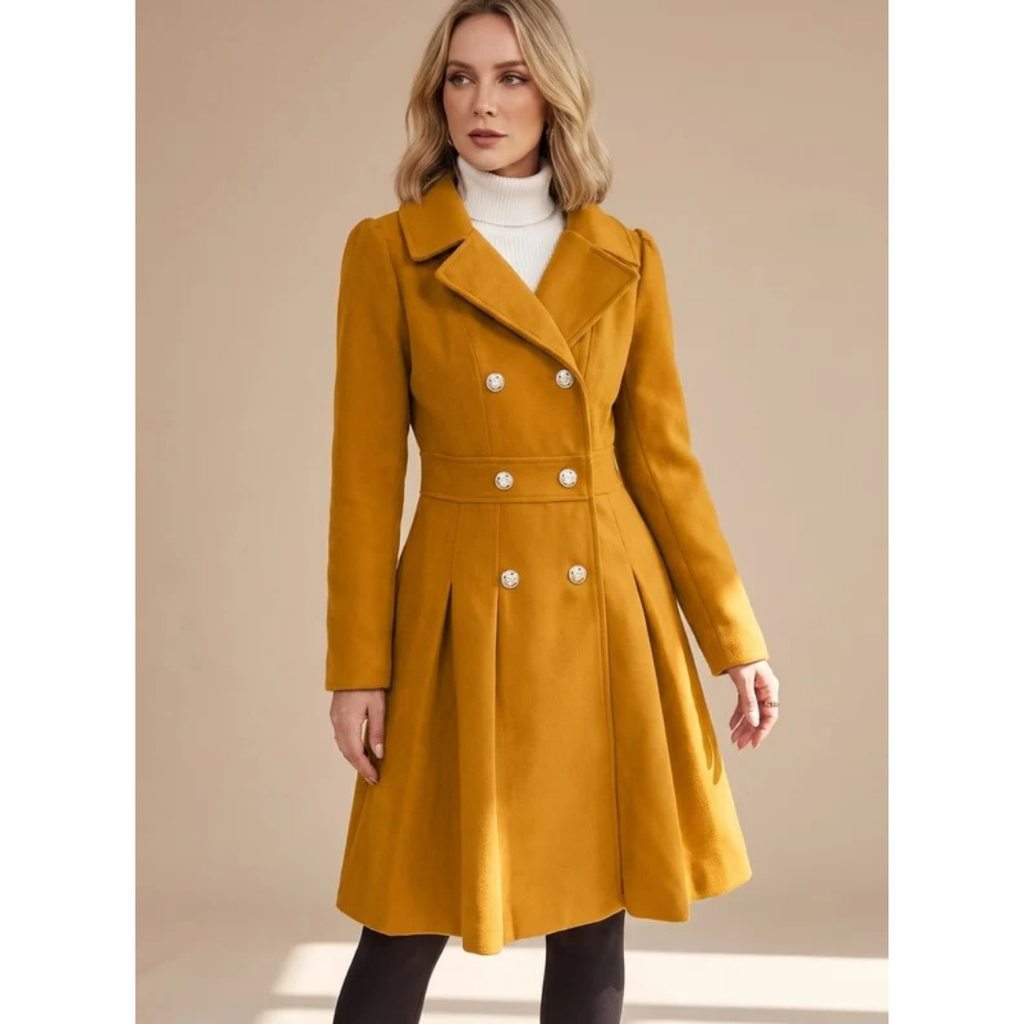 Bernadette | Damen Winterjacke mit Taillengürtel, Knöpfen und Reverskragen