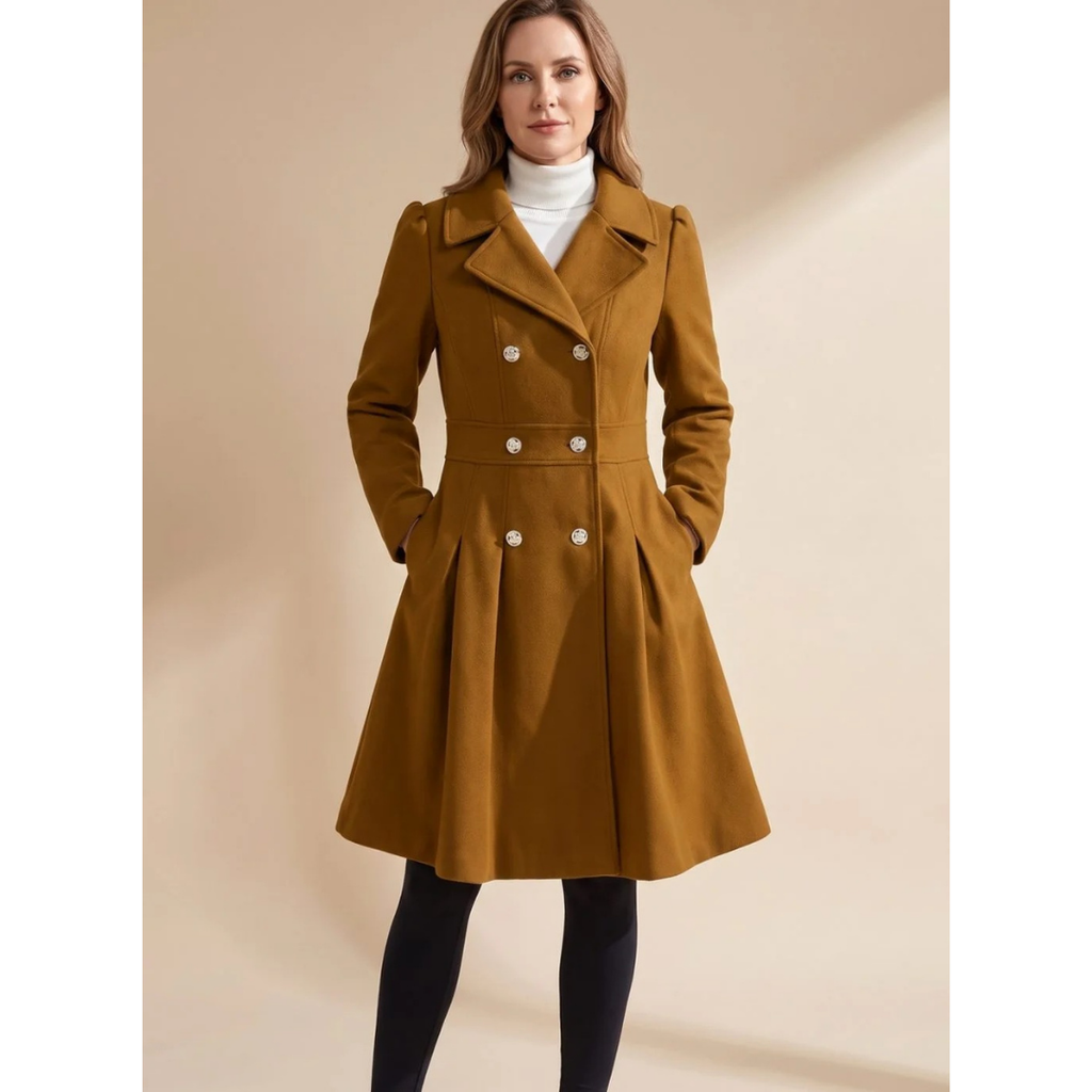 Bernadette | Damen Winterjacke mit Taillengürtel, Knöpfen und Reverskragen
