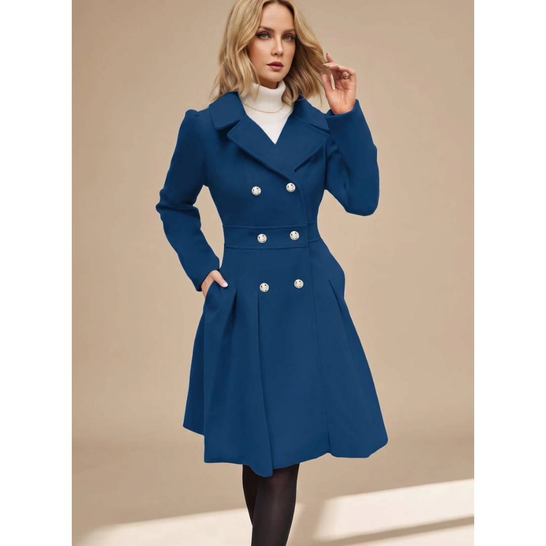 Bernadette | Damen Winterjacke mit Taillengürtel, Knöpfen und Reverskragen