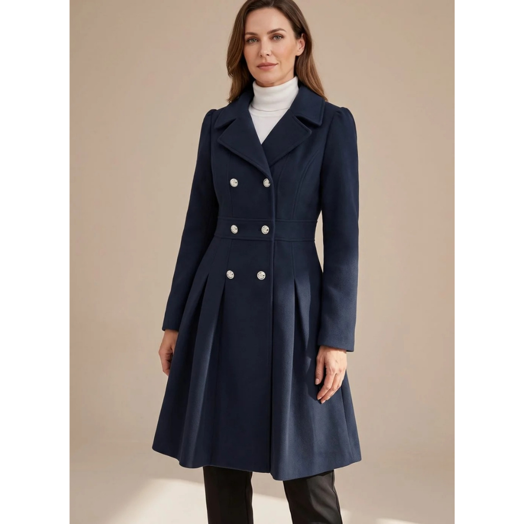 Bernadette | Damen Winterjacke mit Taillengürtel, Knöpfen und Reverskragen