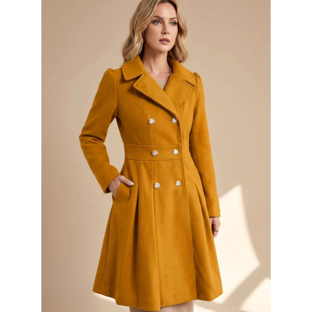 Bernadette | Damen Winterjacke mit Taillengürtel, Knöpfen und Reverskragen