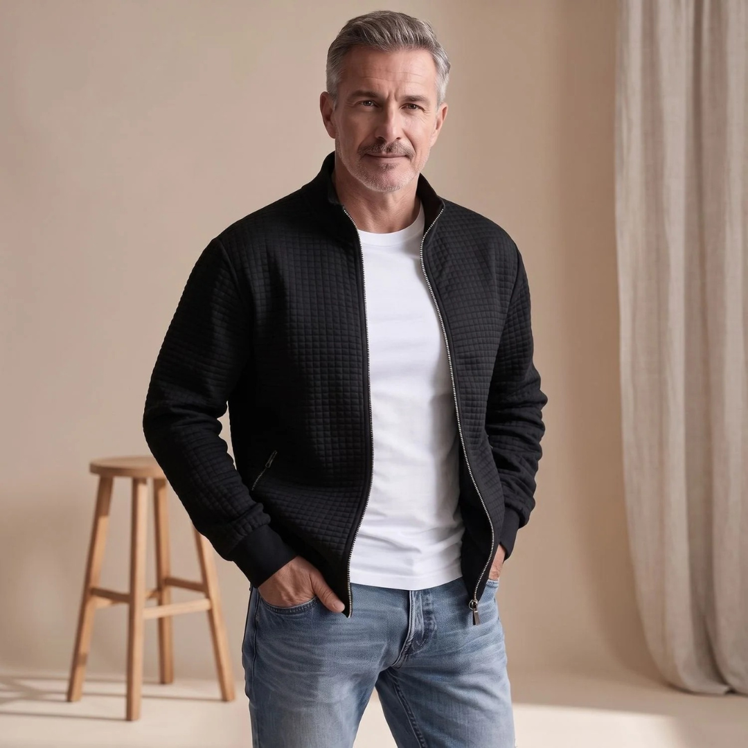 Bernd | Herren Strickjacke mit Stehkragen und Reißverschluss