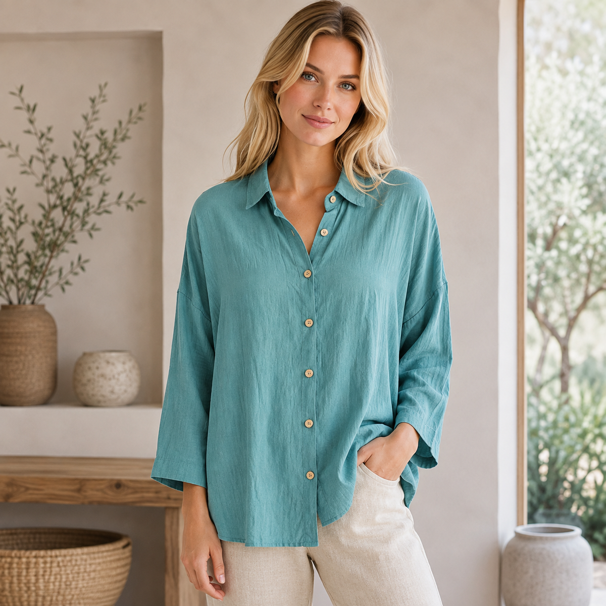Bluse mit Knopfleiste | Langarm Damen