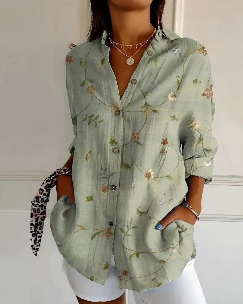 Bluse mit Print und Knopfleiste | Langarm Damen
