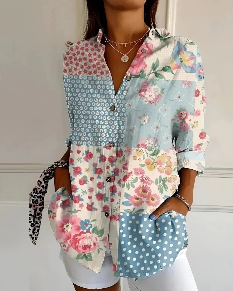 Bluse mit Print und Knopfleiste | Langarm Damen