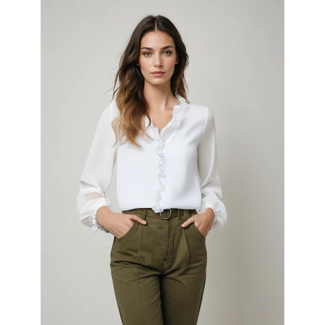 Brigitte | Damen Langarm Bluse Mit Rüschen
