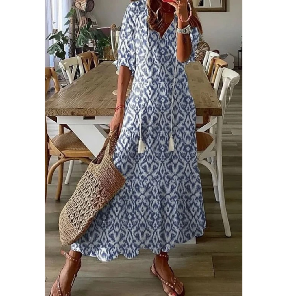 Brunhilde | Damen Boho Maxikleid Mit V-Ausschnitt