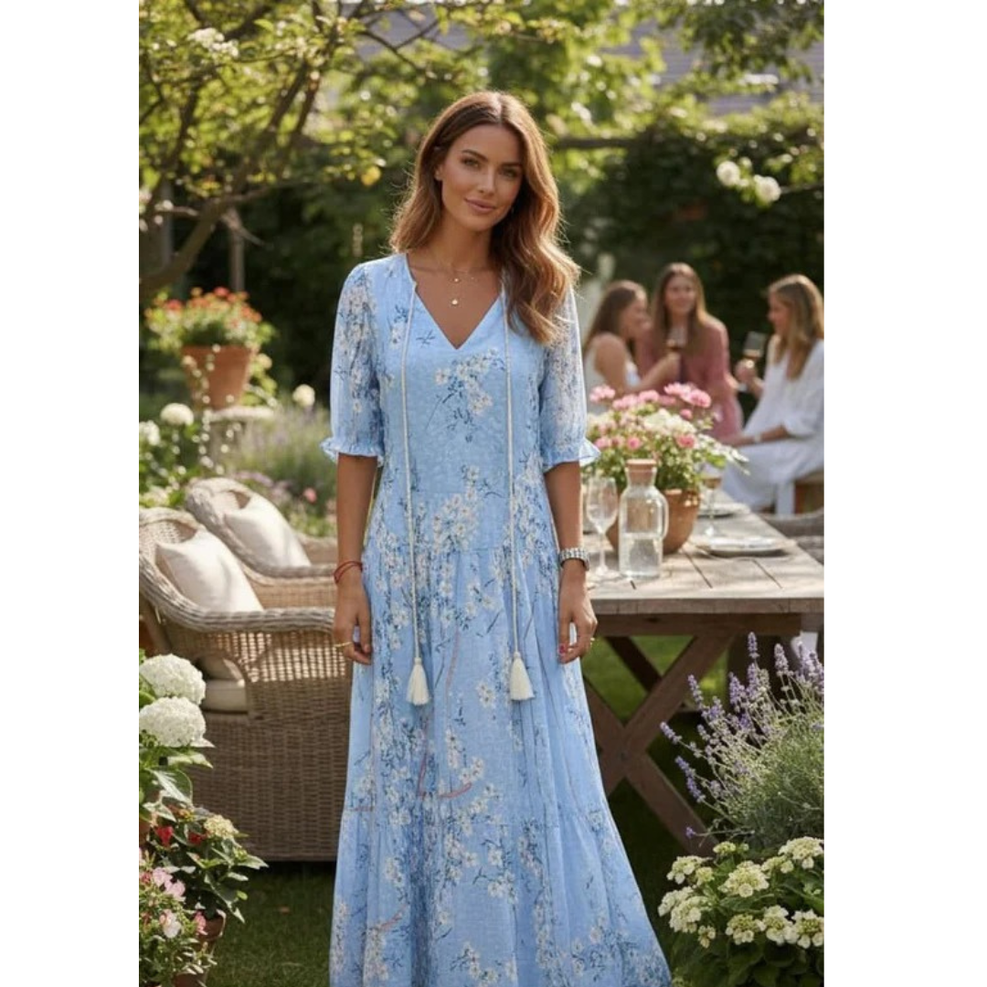 Brunhilde | Damen Boho Maxikleid Mit V-Ausschnitt