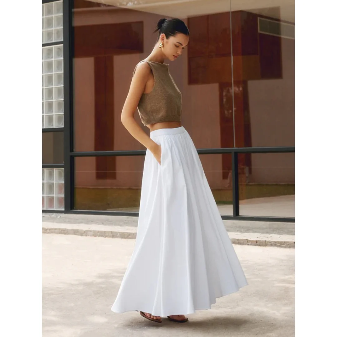 Camila | Damen Modernes Maxirock Hoher Bund Alltag