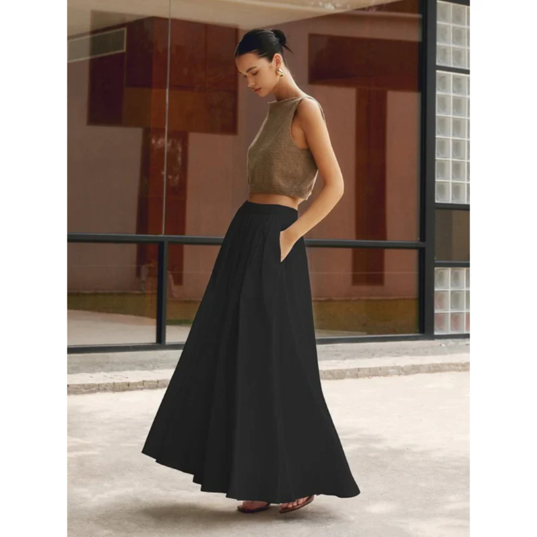 Camila | Damen Modernes Maxirock Hoher Bund Alltag