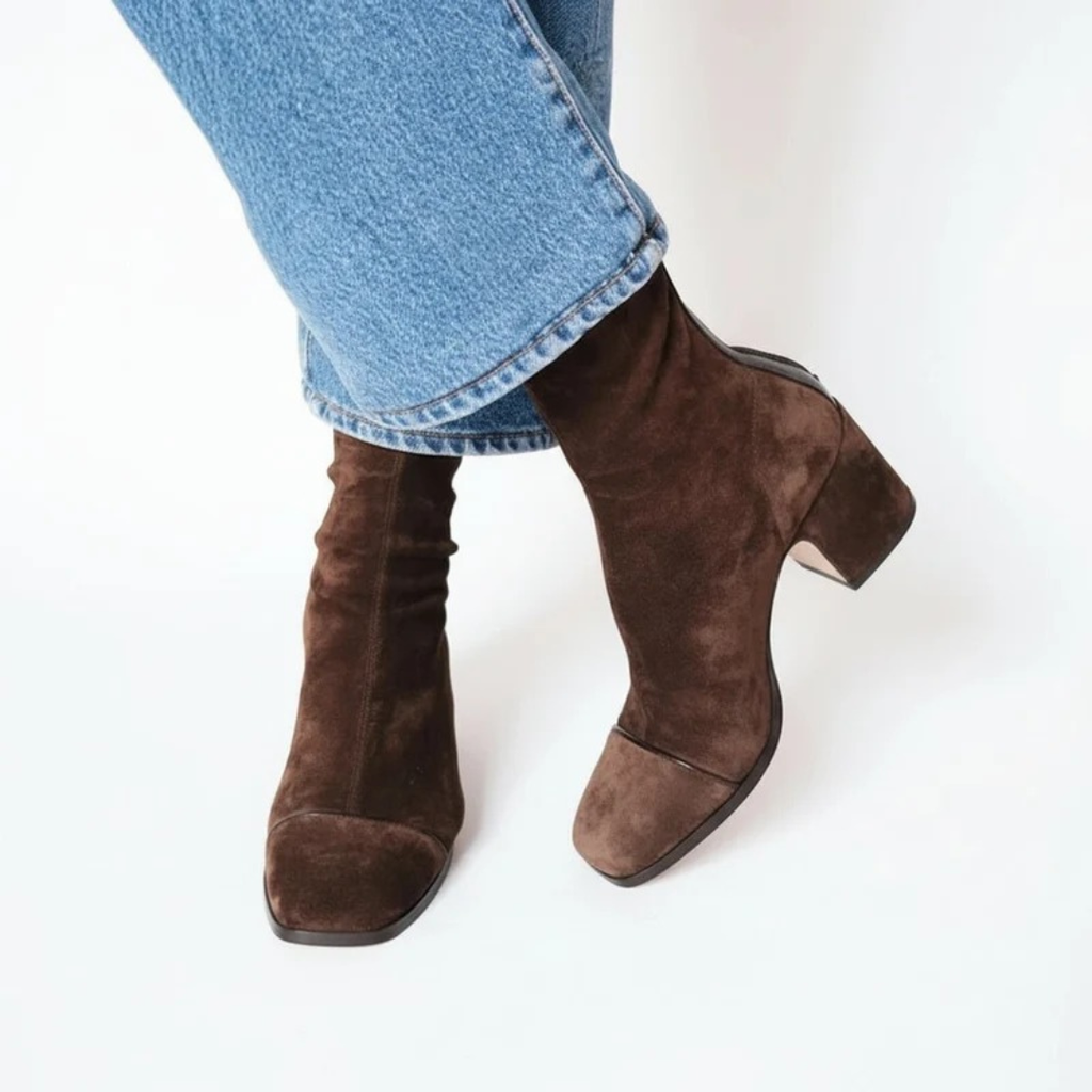 Camilla | Damen Braune Orthopädische Stiefeletten mit Komfort Absatz und Quadratischer Spitze