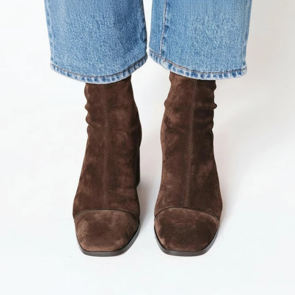 Camilla | Damen Braune Orthopädische Stiefeletten mit Komfort Absatz und Quadratischer Spitze