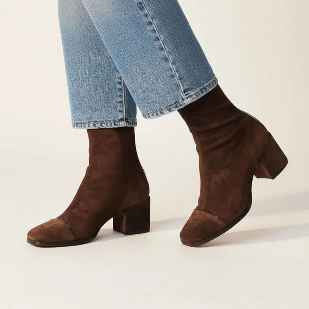 Camilla | Damen Braune Orthopädische Stiefeletten mit Komfort Absatz und Quadratischer Spitze