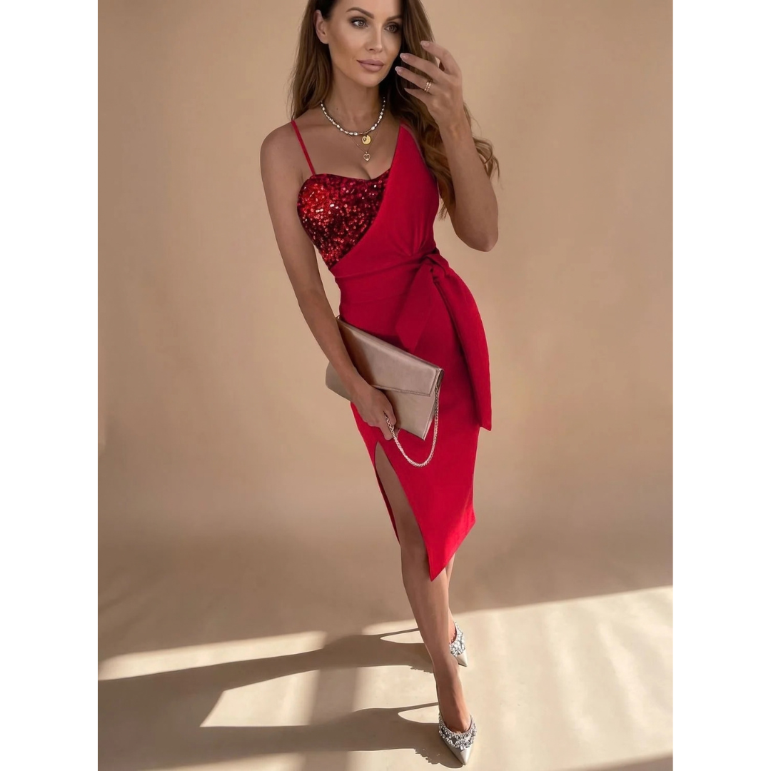 Carla | Damen Maxi Kleid mit Pailletten und besonderem Design