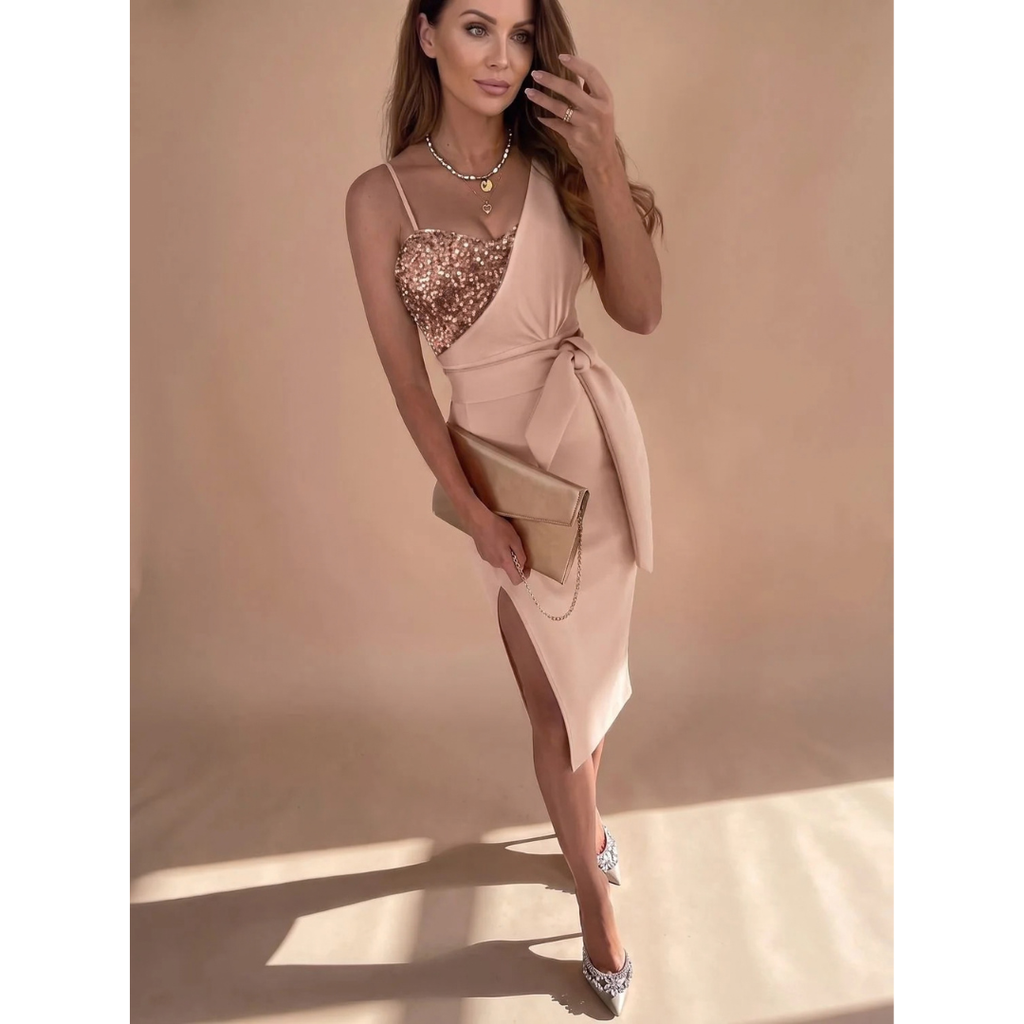 Carla | Damen Maxi Kleid mit Pailletten und besonderem Design