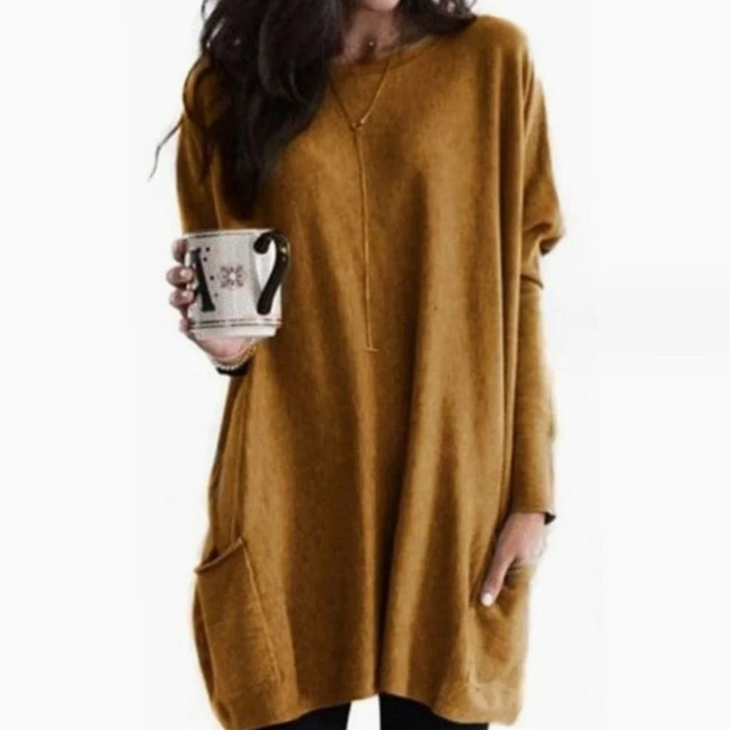 Carlotta | Damen Langer Pullover mit Zwei Taschen