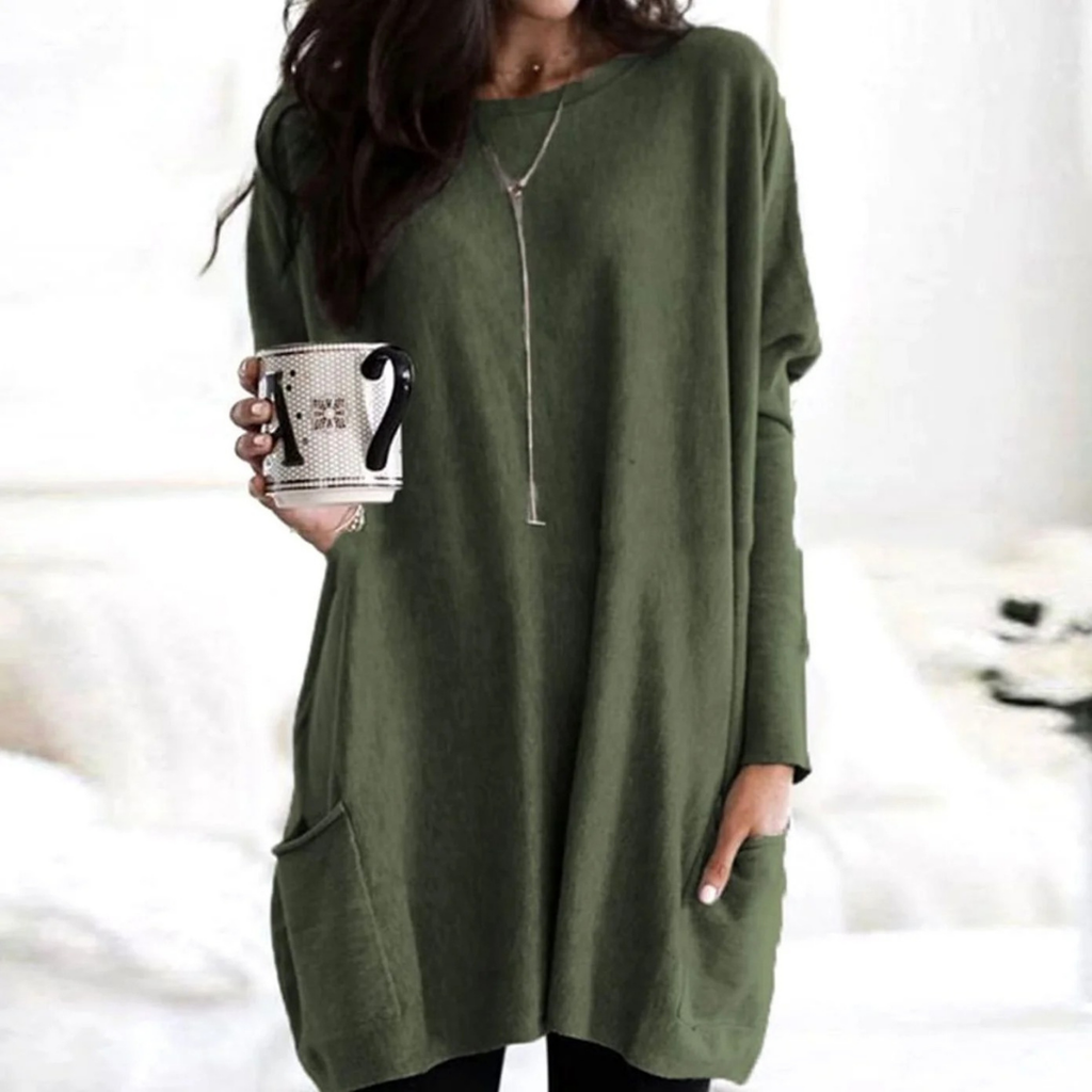 Carlotta | Damen Langer Pullover mit Zwei Taschen