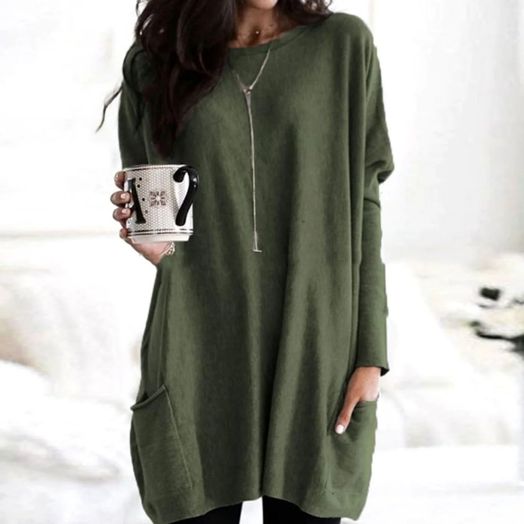 Carlotta | Damen Langer Pullover mit Zwei Taschen