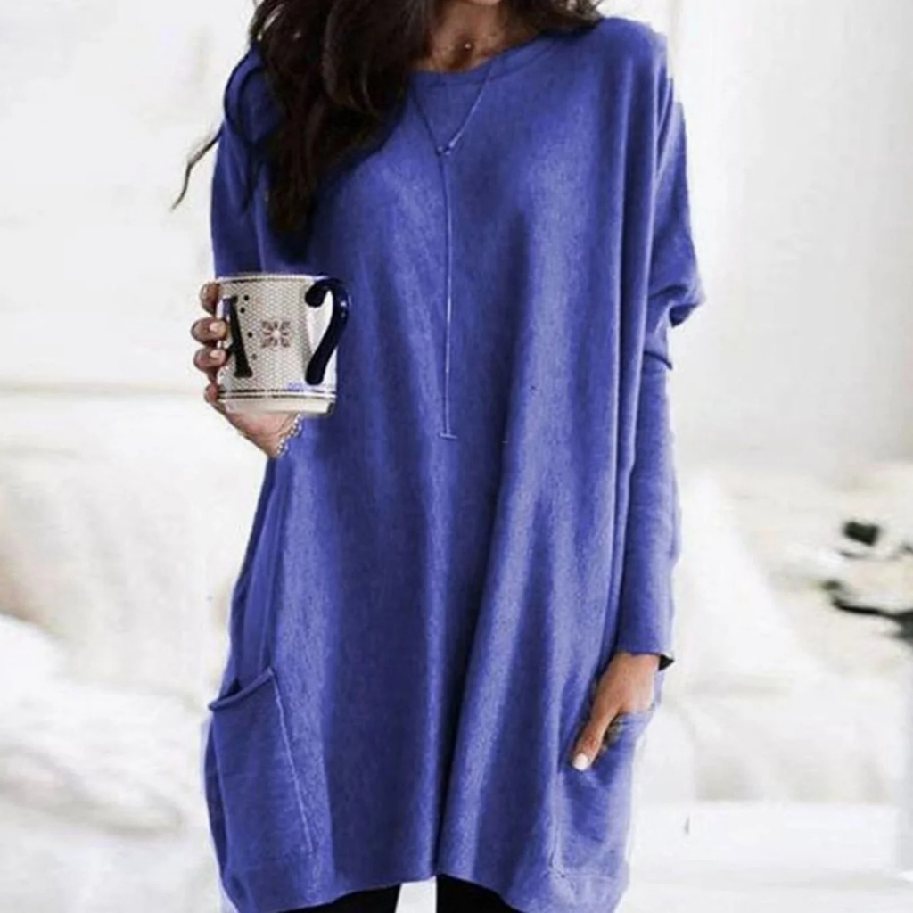 Carlotta | Damen Langer Pullover mit Zwei Taschen