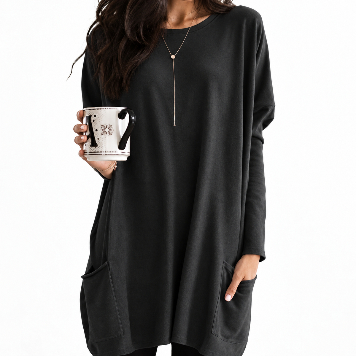 Carlotta | Damen Langer Pullover mit Zwei Taschen