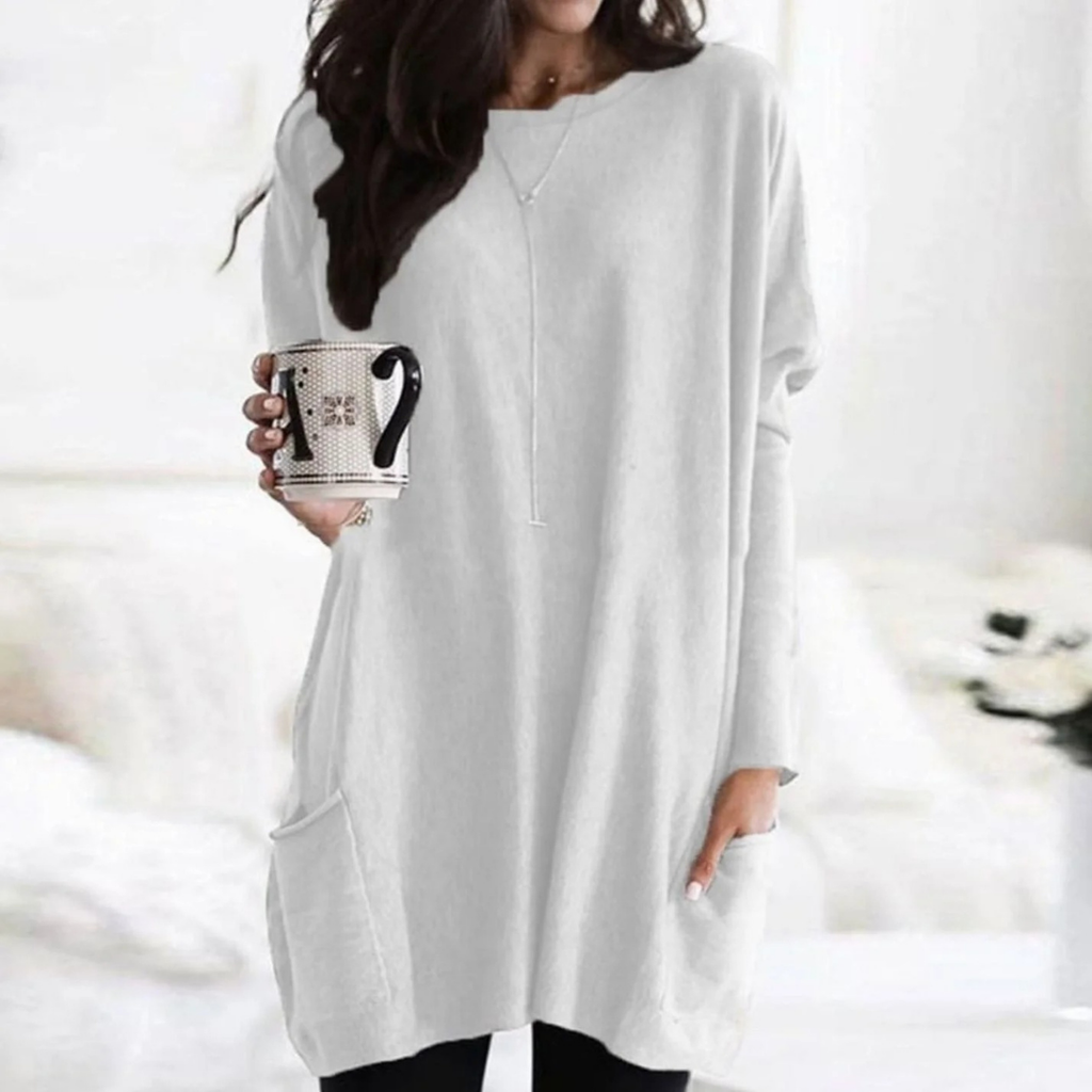 Carlotta | Damen Langer Pullover mit Zwei Taschen