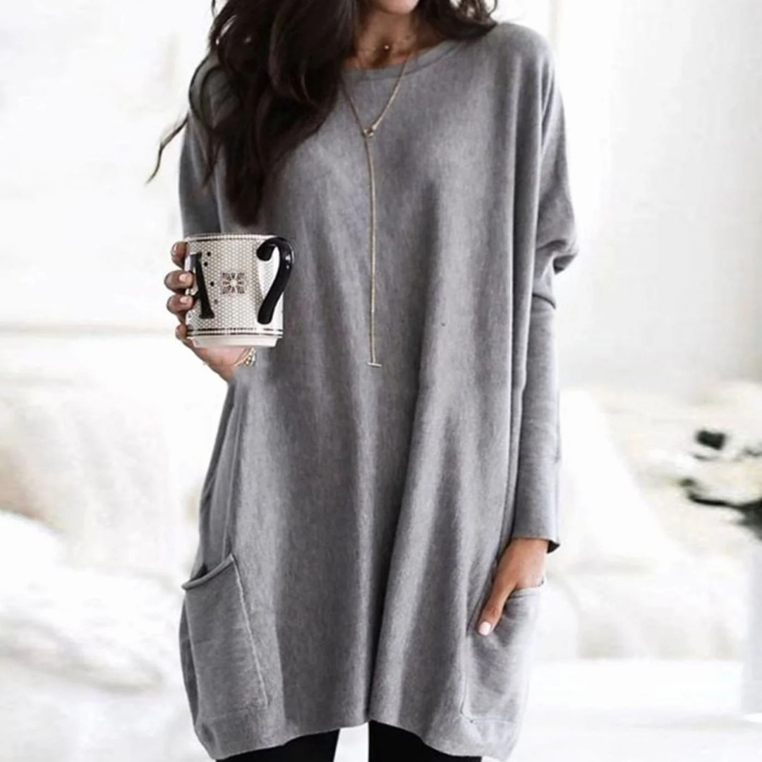 Carlotta | Damen Langer Pullover mit Zwei Taschen