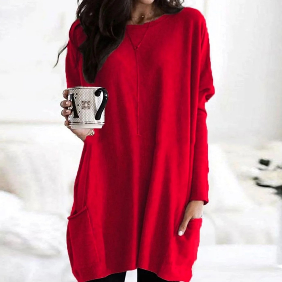 Carlotta | Damen Langer Pullover mit Zwei Taschen