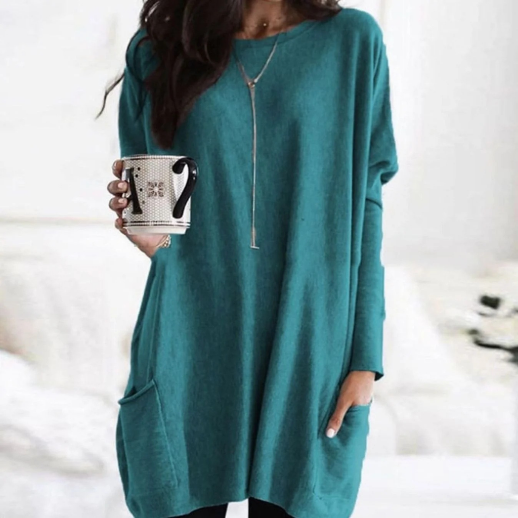 Carlotta | Damen Langer Pullover mit Zwei Taschen
