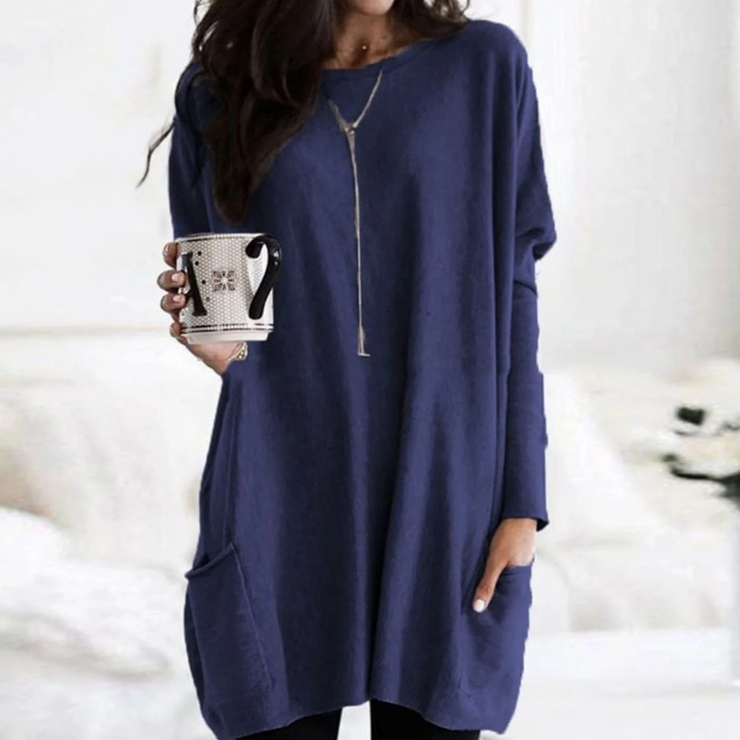 Carlotta | Damen Langer Pullover mit Zwei Taschen