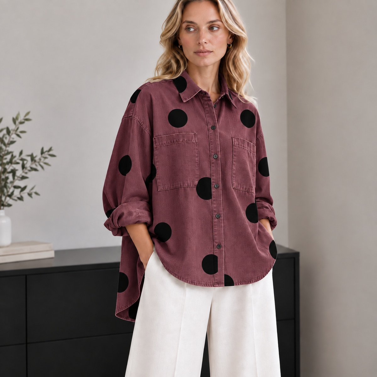 Carmen | Damen Oversized Bluse Mit Punkten