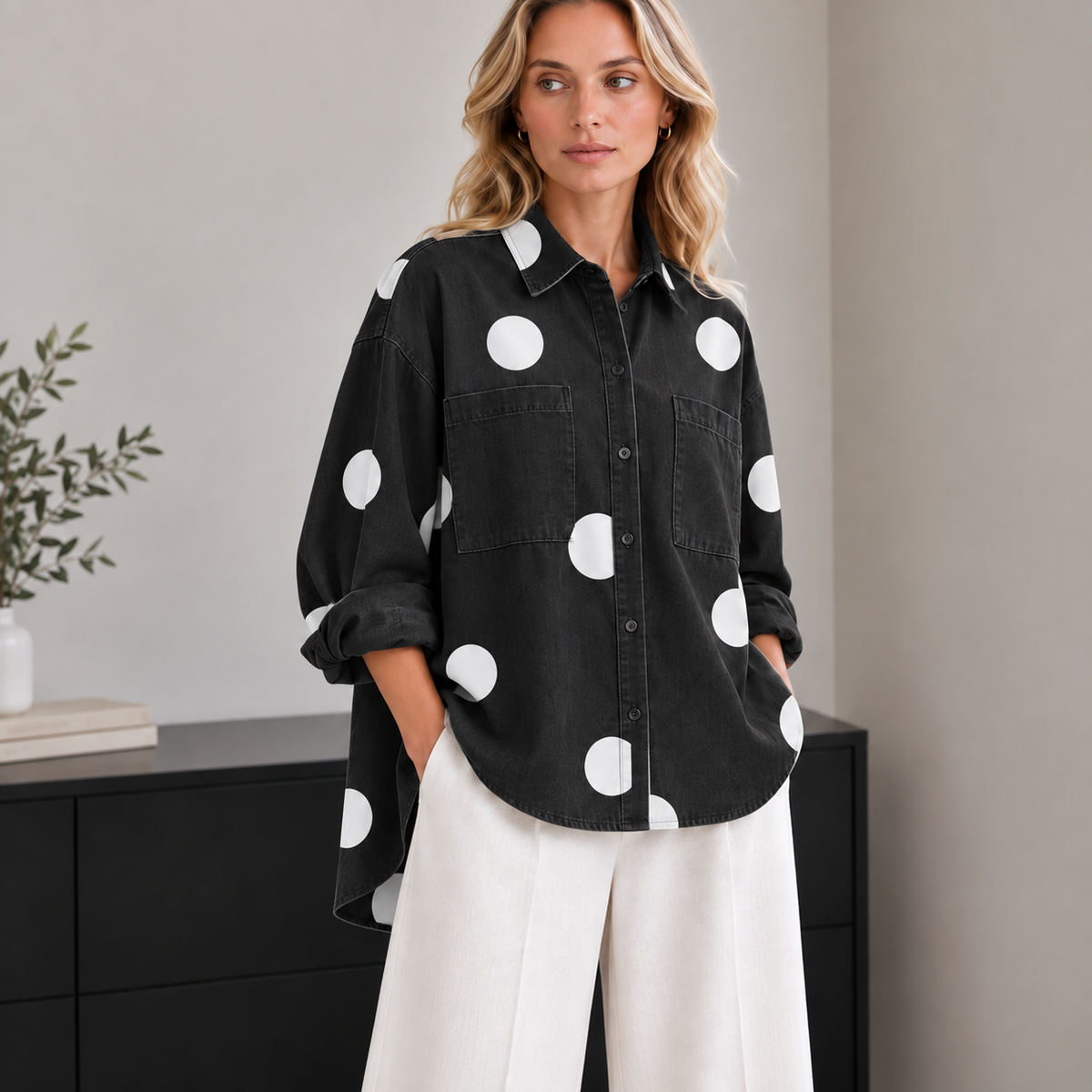 Carmen | Damen Oversized Bluse Mit Punkten