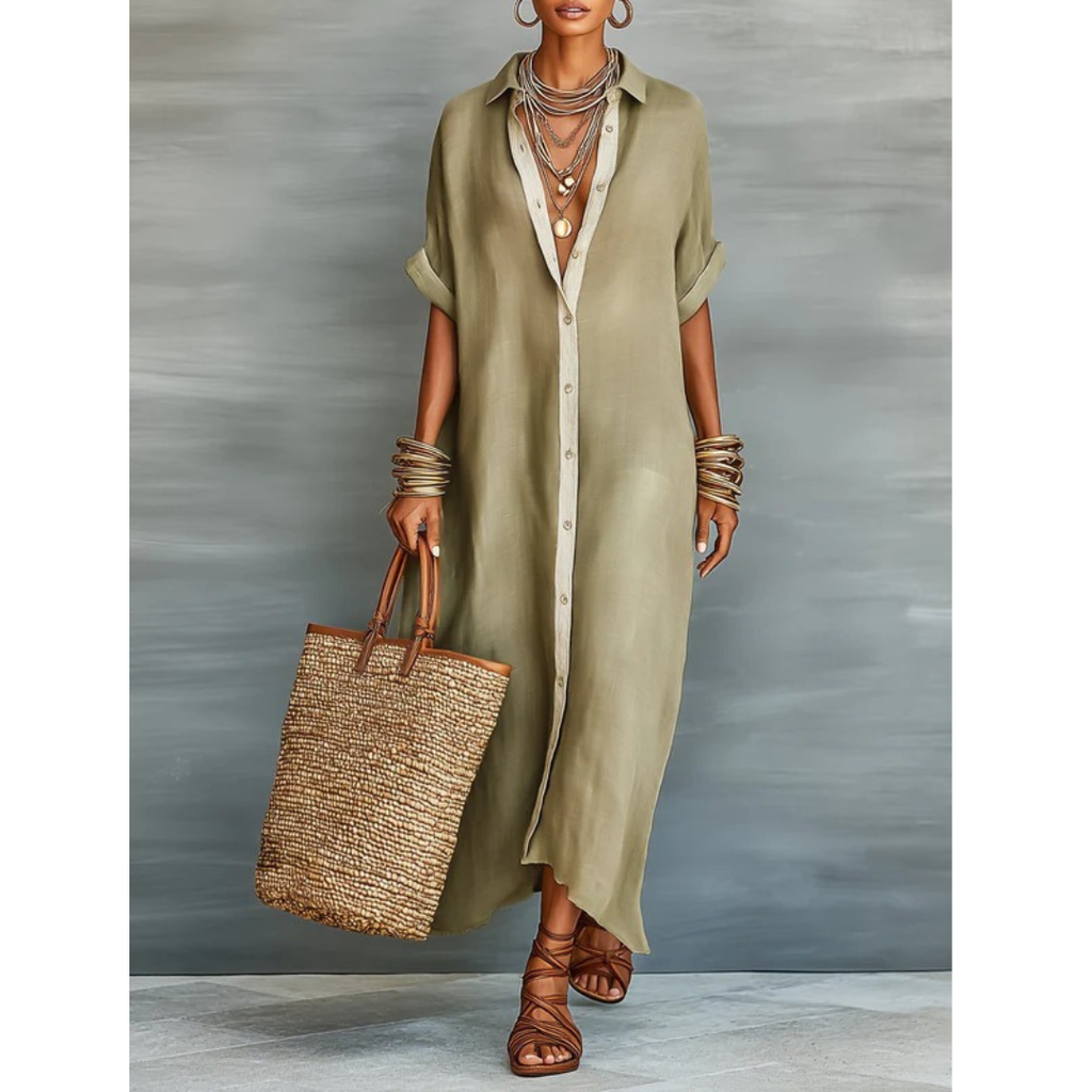 Carola | Damen Locker Leinen Maxikleid